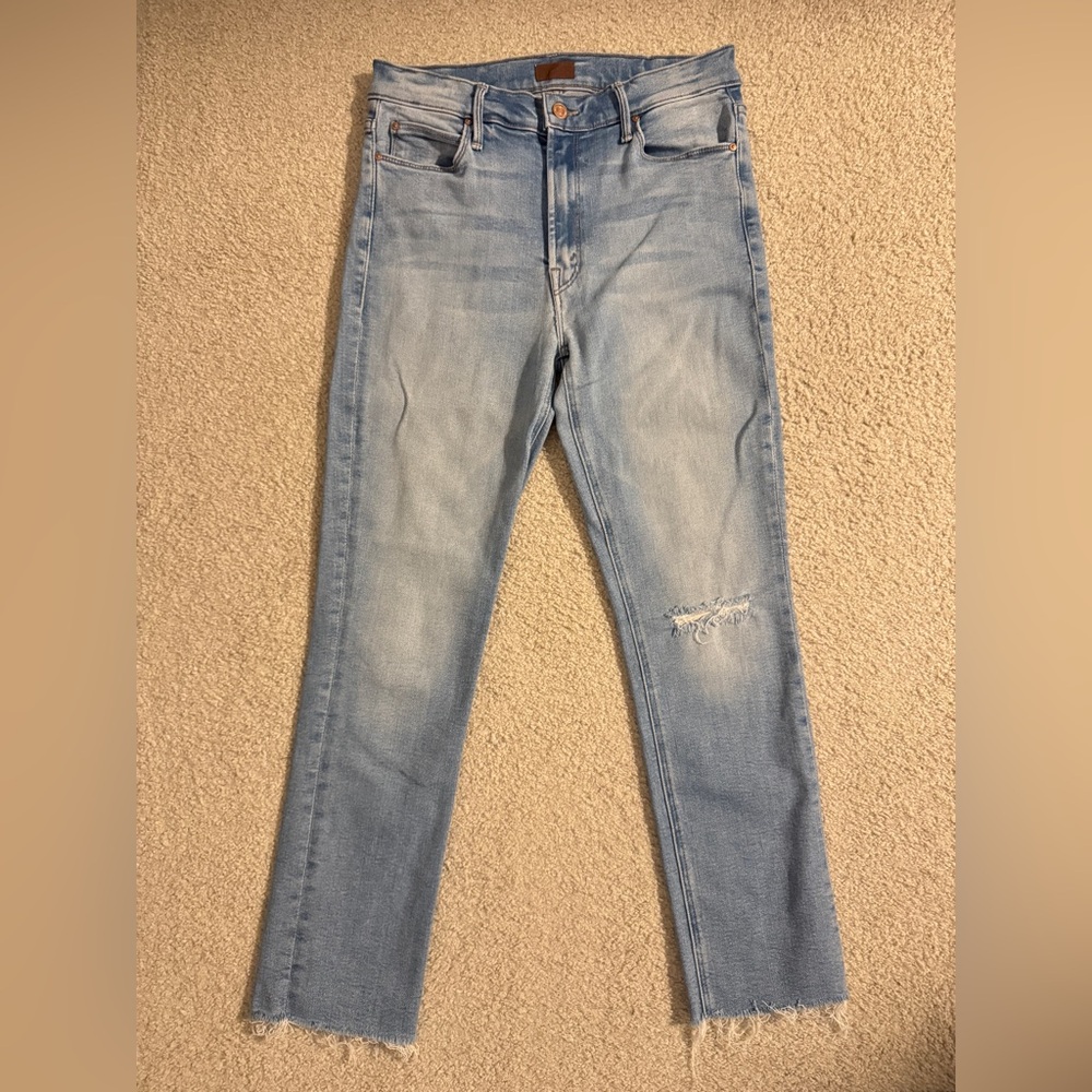MOTHER Light Blue Skinny Jeans with Knee Distress
